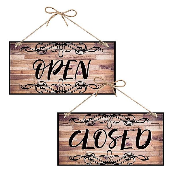 PandaHall CREATCABIN Open Closed Sign Business Double Sided Sign Waterproof Wood Hanging Plaque Wall Art for Business Door Walls Window Shop...