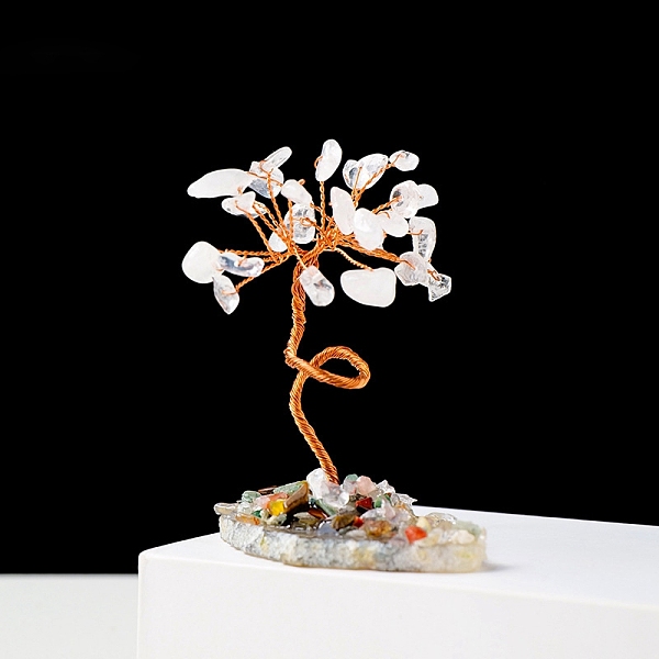 

PandaHall Natural Gemstone Chips and Natural Quartz Crystal Pedestal Display Decorations, with Rose Gold Plated Brass Wires, Lucky Tree...