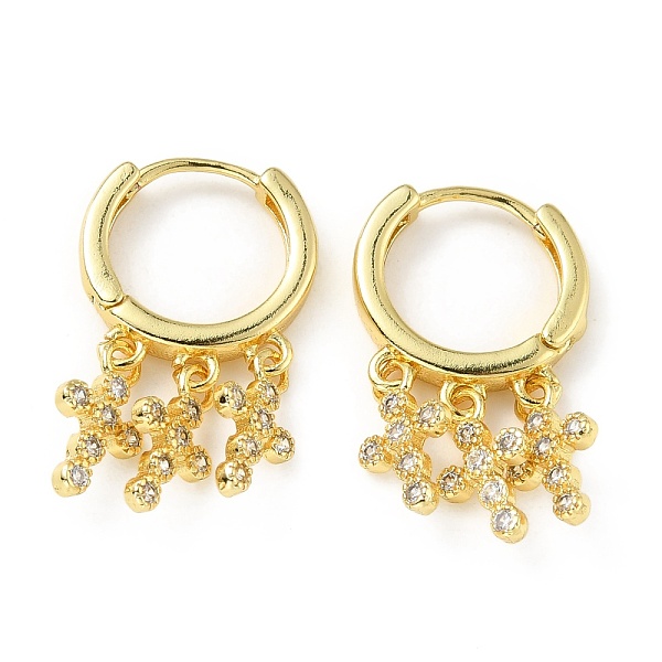 

PandaHall Clear Cubic Zirconia Cross Dangle Hoop Earrings, Brass Jewelry for Women, Lead Free & Cadmium Free & Nickel Free, Real 18K Gold...