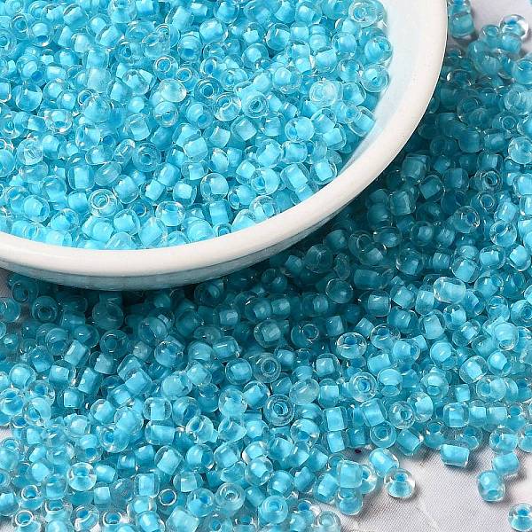 

PandaHall 12/0 Transparent Glass Seed Beads, Inside Colours, Round Hole, Round, Cyan, 1.5~2mm, Hole: 1mm, about 450g/bag Glass Cyan