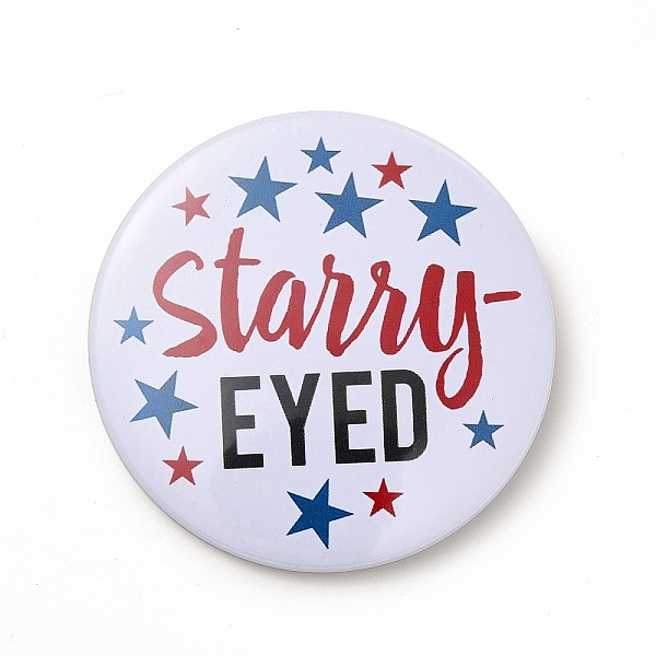 

PandaHall Independence Day Flat Round Tinplate Badge Pins, Platinum Brooch Button Pin for Backpack Clothes, Word, 58x3.5mm Tinplate Word