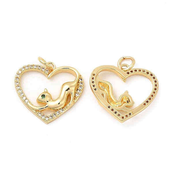 

PandaHall Brass Micro Pave Cubic Zirconia Pendants, with Jump Ring, Heart with Cat Charm, Golden, Clear, 17.5x18.5x3.5mm, Hole: 3mm...