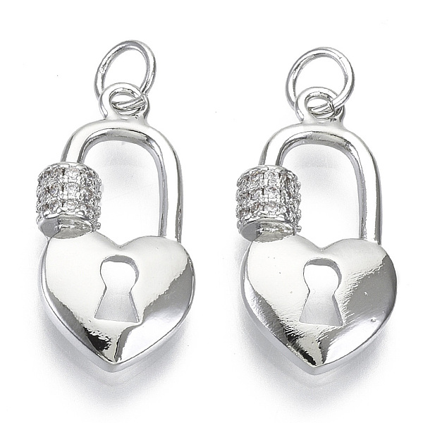 

PandaHall Brass Micro Pave Cubic Zirconia Pendants, Nickel Free, with Jump Rings, Heart Lock, Clear, Real Platinum Plated, 20.5x10x4mm, Jump...