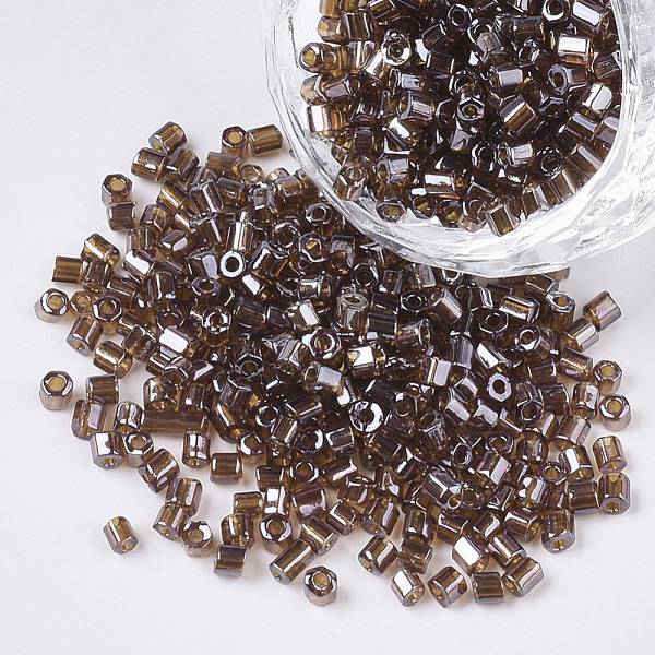

PandaHall 8/0 Two Cut Glass Seed Beads, Hexagon, Transparent Colours Luster, Coconut Brown, 2.5~3x2.5mm, Hole: 0.9mm, about 15000pcs/bag...