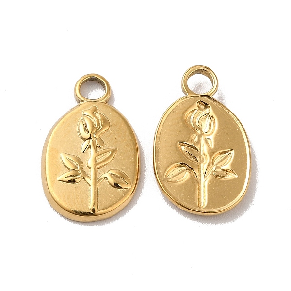 

PandaHall Ion Plating(IP) 304 Stainless Steel Pendants, Oval with Flower Charm, Real 18K Gold Plated, 17x11x2mm, Hole: 3mm 304 Stainless...