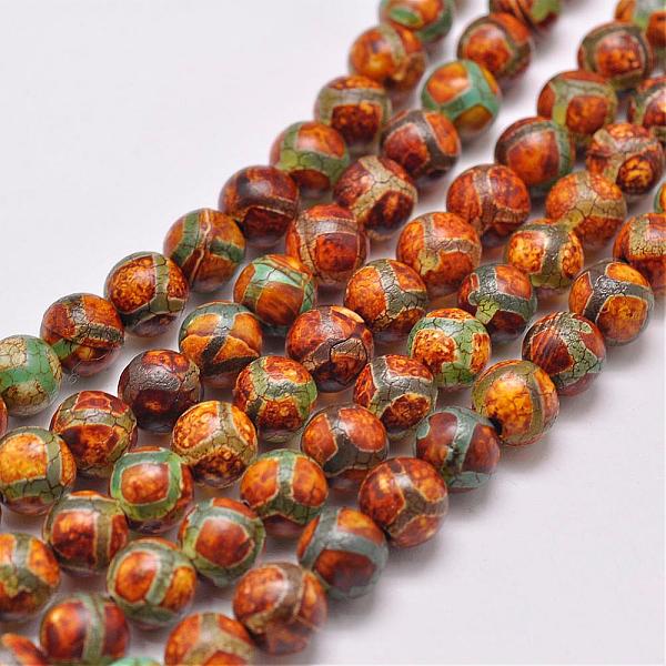 PandaHall Tibetan Style Turtle Back Pattern dZi Beads Strands, Natural & Dyed Agate Beads, Matte Style, Round, Chocolate, 10mm, Hole: 1.5mm...