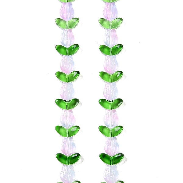 

PandaHall Transparent Glass Bead Strands, Flower, Thistle, 10x8x4mm, Hole: 0.8mm, about 29pcs/strand, 18.11''(46cm) Glass Flower Purple