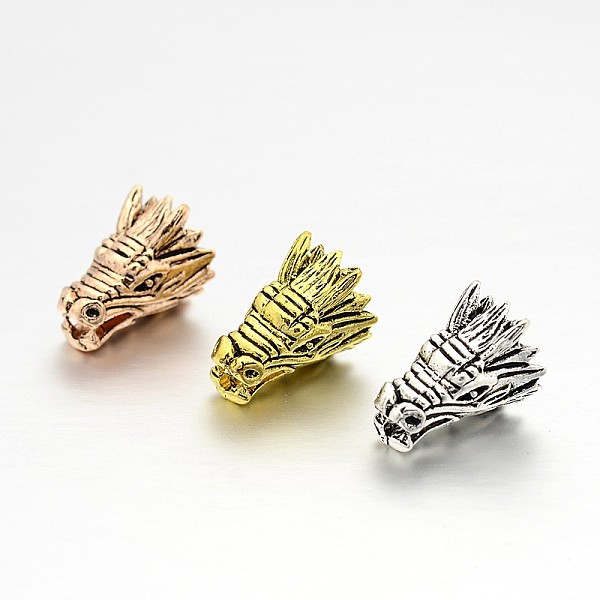 

PandaHall Tibetan Style Alloy Animal 3D Dragon Head Beads, Mixed Color, 17x11x11mm, Hole: 3mm Alloy Dragon