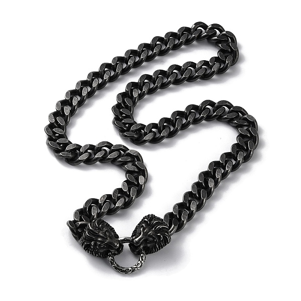 

PandaHall Ion Plating(IP) 304 Stainless Steel Diamond Cut Curb Chain Necklaces, with Lion Heads Clasps, Antique Silver, 23.43 inch(59.5cm)...