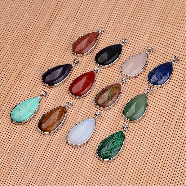 

PandaHall Natural & Synthetic Mixed Stone Big Pendants, with Platinum Tone Brass Findings, Lead Free & Nickel Free, teardrop, 50x26x9mm...