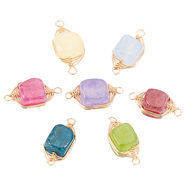 

PandaHall 7Pcs 7 Colors Natural Agate Links Connectors, Light Gold Tone Brass Wire Wrapped, Cube, Mixed Color, 17x8.5x7mm, Hole: 1.6mm..., Multicolor