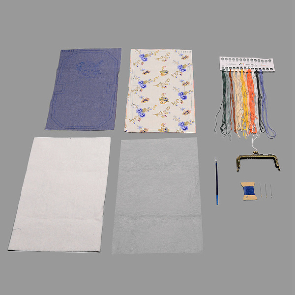 

PandaHall DIY Bags Purse Wallet Embroidery Starter Kit, Cross Stitch Kit Including Cotton Cords, Iron Needles, Purse Frames and Linen Cloth..., Gray