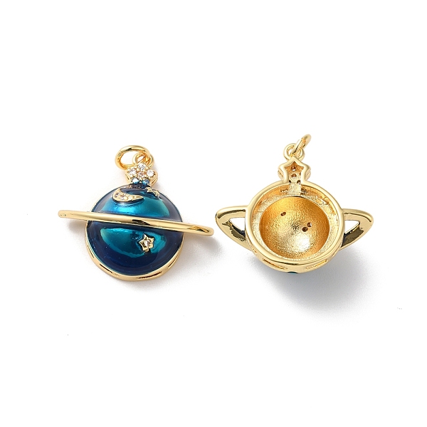 

PandaHall Rack Plating Brass Micro Pave Cubic Zirconia Pendants, with Jump Ring and Enamel, Lead Free & Cadmium Free, Planet Charm, Real 18K...