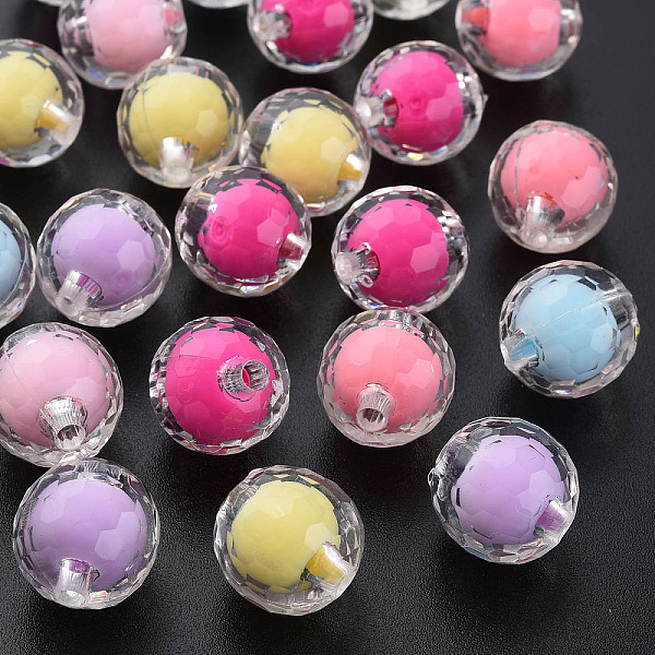 

PandaHall Transparent Acrylic Beads, Bead in Bead, Faceted, Round, Mixed Color, 16mm, Hole: 3mm, about 205pcs/500g Acrylic Round Multicolor