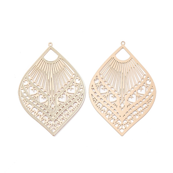 

PandaHall Brass Filigree Big Pendants, Etched Metal Embellishments, Long-Lasting Plated, Leaf, Light Gold, 58.5x39x0.3mm, Hole: 1.2mm Brass...