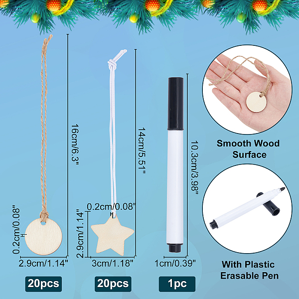 

PandaHall DIY Accessories Kits, Including 41Pcs 3 Styles Star & Flat Round Wooden Hangtag Ornaments & Plastic Erasable Pen, Mixed Color..., Multicolor
