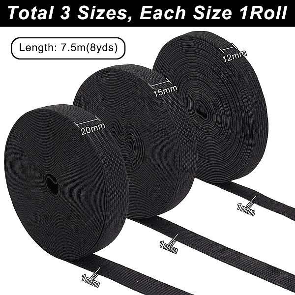 

PandaHall PH Elastic Bands for Sewing, 3 Rolls Black Knit Elastic Band High Stretch Strap Flat Elastic Cord for Clothing Waistbands Pants...