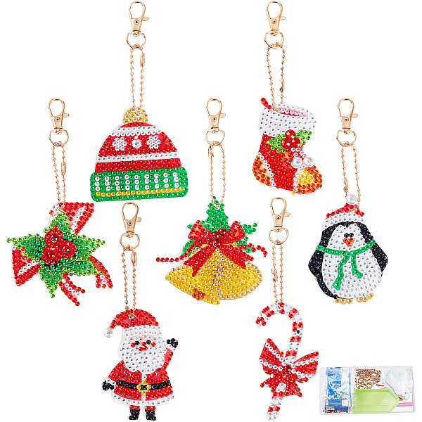 

PandaHall SUNNYCLUE 1 Box 7 Sets Christmas Diamond Art Painting Keychains Bulk Beginner Painting Keychain Kits Xmas Santa Claus Snowman for..., Multicolor