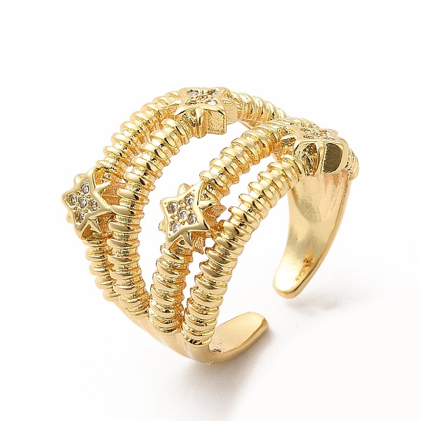

PandaHall Clear Cubic Zirconia Star Open Cuff Ring, Brass Jewelry for Women, Golden, Inner Diameter: 18mm Brass+Cubic Zirconia