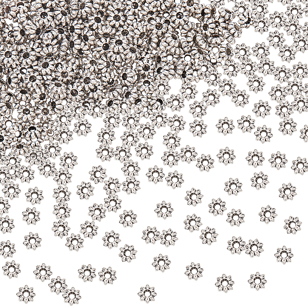 

PandaHall 600pcs Flower Spacer Beads, Floral Loose Beads Daisy Metal Spacers 5.5x2mm Large Hole Metal Beads Antique Silver Petal Beads for...