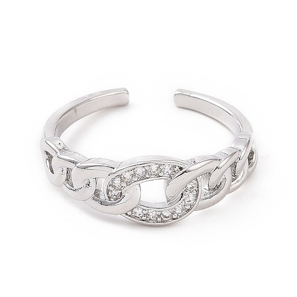 Clear Cubic Zirconia Curb Chains Shape Open Cuff Ring