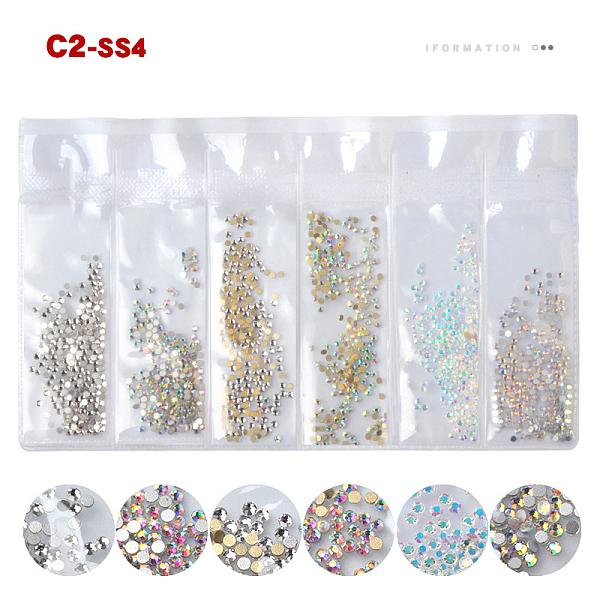 

PandaHall Glass Rhinestone Flat Back Cabochons, Nail Art Decoration Accessories, Faceted, Half Round, Mixed Color, 1.5mm, about 1440pcs/bag..., Multicolor