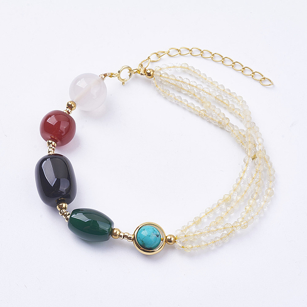 

PandaHall Natural Gold Rutilated Quartz Beaded Bracelets, with Natural Agate, Brass Findings and Spring Ring Clasps, Real 14K Gold Plated...