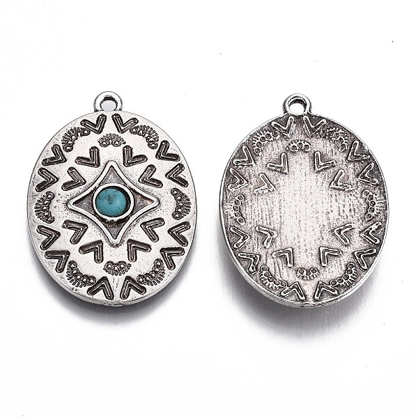 

PandaHall Tibetan Style Alloy Pendants, with Synthetic Turquoise, Oval, Cadmium Free & Nickel Free & Lead Free, Thailand Sterling Silver...