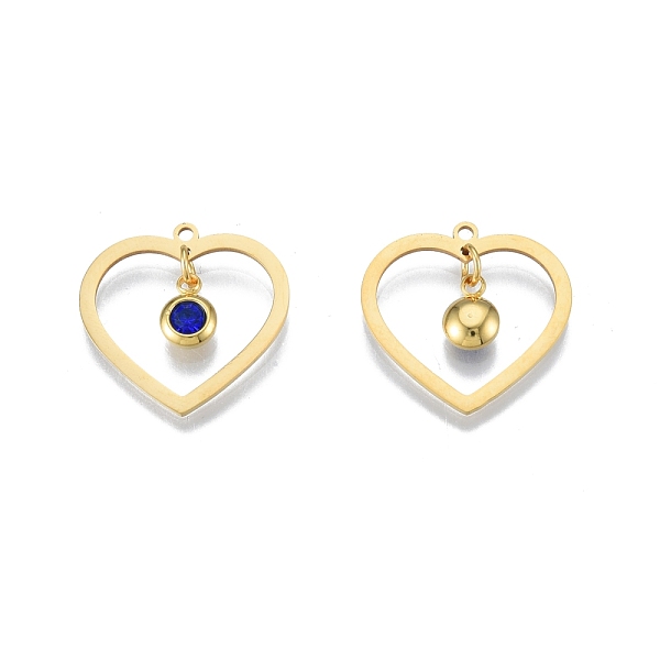 

PandaHall 201 Stainless Steel Pendants, with Rhinestone, Heart with Flat Round, Real 18K Gold Plated, Montana, 23x24x1mm, Hole: 1.6mm..., Blue