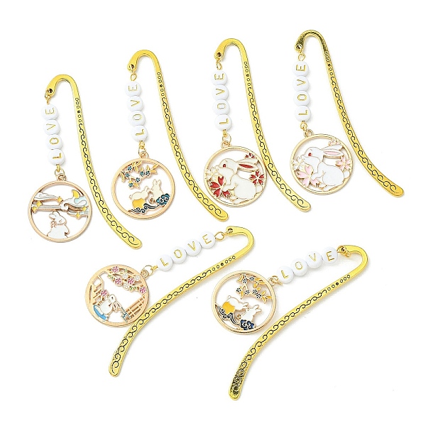 

PandaHall Chinese Style Rabbit Alloy Enamel Pendant Bookmarks, Hook Bookmark with Acrylic Beaded Word LOVE, Mixed Color, 84mm, 6 styles..., Multicolor