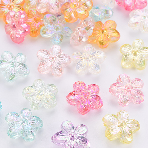 

PandaHall Transparent Acrylic Beads, AB Color, Flower, Mixed Color, 14.5x15.5x7mm, Hole: 1.8mm Acrylic Flower Multicolor