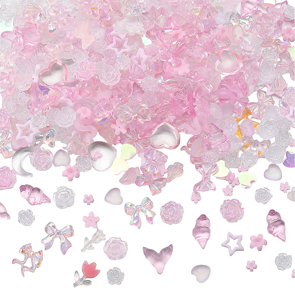 

PandaHall SUNNYCLUE 6 Bags Resin Cabochons, Nail Art Decoration Accessories, Mixed Shape, Pink, 3~15x3~11x1~4mm Resin Mixed Shapes Pink