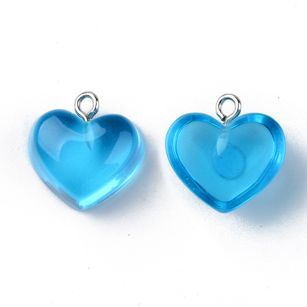 

PandaHall Transparent Resin Pendants, with Platinum Tone Iron Loop, Heart, Dodger Blue, 16.5x17x9.5mm, Hole: 1.8mm Iron+Resin Heart Blue