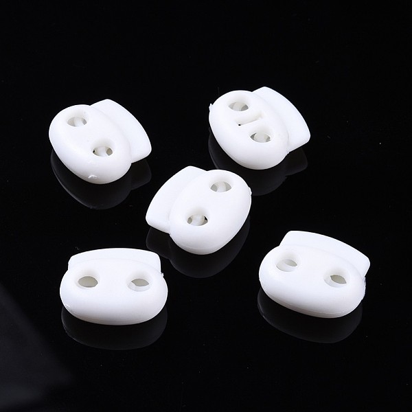 

PandaHall Plastic Spring Cord Locks, 2 Hole Drawstring Toggle Spring Clasp, White, 17.5x19.5x7.5mm, Hole: 4.5mm Plastic White