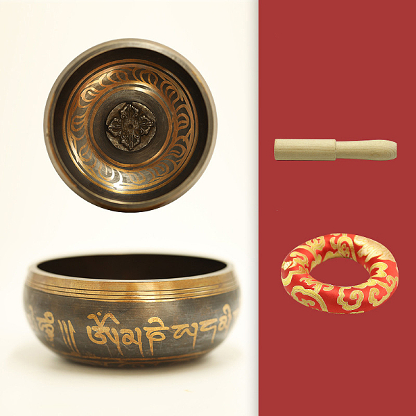 

PandaHall Tibetan Singing Bowl & Wood Striker & Cloth Mat Set, Nepal Buddha Meditation Sound Bowl, Yoga Sound Bowls, for Holistic Stress...