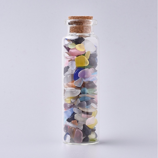 

PandaHall Glass Wishing Bottle, For Pendant Decoration, with Cat Eye Chip Beads Inside and Cork Stopper, 22x71mm Cat Eye Bottle