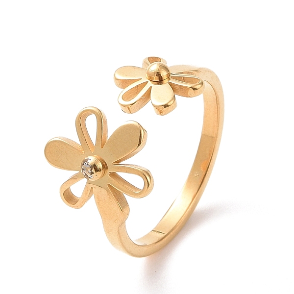 

PandaHall Ion Plating(IP) 304 Stainless Steel Flower Open Cuff Ring for Women, Golden, US Size 7(17.3mm) 304 Stainless Steel