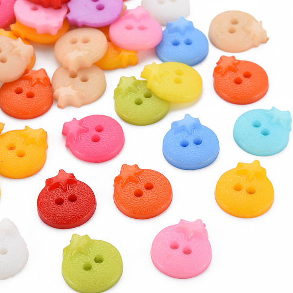 PandaHall 2-Hole Plastic Buttons, Tomato, Mixed Color, 16x14x3.5mm, Hole: 2mm Plastic Fruit Multicolor
