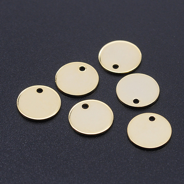 

PandaHall 201 Stainless Steel Laser Cut Charms, Blank Stamping Tag, Flat Round, Golden, 10x1mm, Hole: 1.2mm 201 Stainless Steel Flat Round