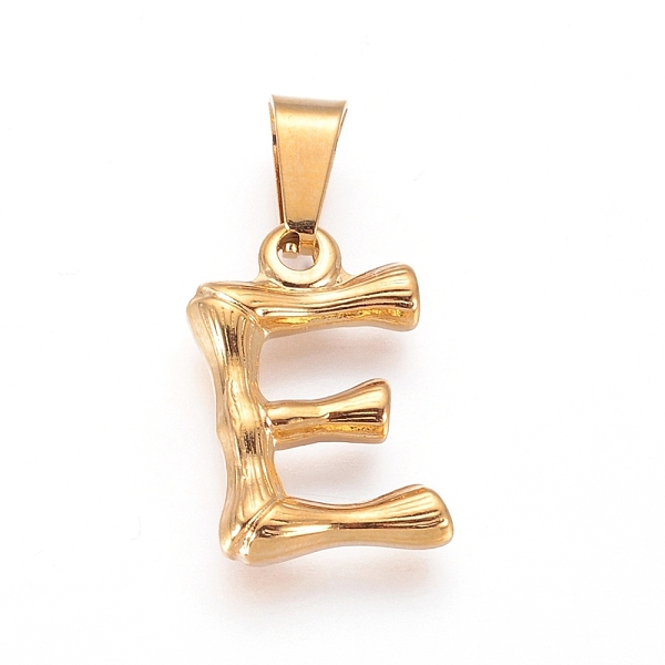 

PandaHall 304 Stainless Steel Pendants, Bamboo Style, Letter, Golden Color, Letter.E, 18x12x3mm, Hole: 3x7mm 304 Stainless Steel Letter