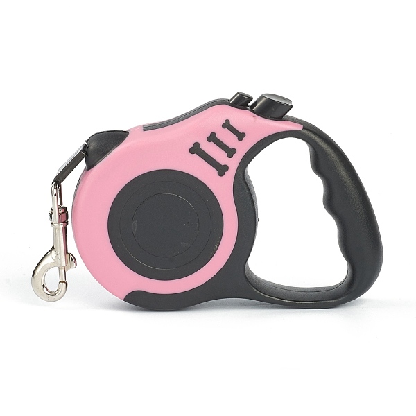 PandaHall 16.5FT(5M) Strong Nylon Retractable Dog Leash, with Plastic Anti-Slip Handle and Alloy Clasps, for Small Medium Dogs, Pink...