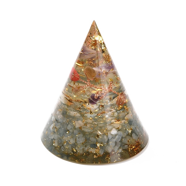 

PandaHall Orgonite Cone, Resin Pointed Home Display Decorations, with Natural Green Aventurine and Metal Findings, 60x50mm Green Aventurine...