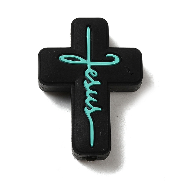 

PandaHall Silicone Beads, Cross with Word Jesus, Black, 30x22x8mm, Hole: 2.5mm Silicone Cross Black