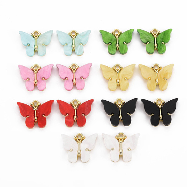 

PandaHall Rack Plating Alloy Pendants, with Acrylic, Cadmium Free & Lead Free, Light Gold, Butterfly, Mixed Color, 18.5x22.5x3mm, Hole: 2mm..., Multicolor