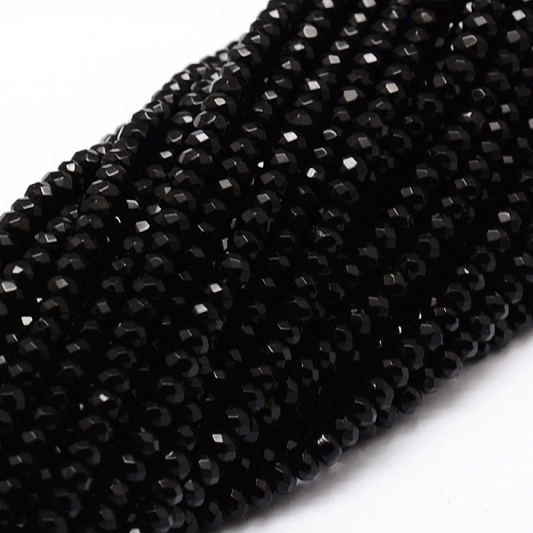 

PandaHall Dyed Natural Malaysia Jade Rondelle Beads Strands, Faceted, Black, 4x2~3mm, Hole: 1mm, about 115pcs/strand, 14 inch Malaysia Jade...