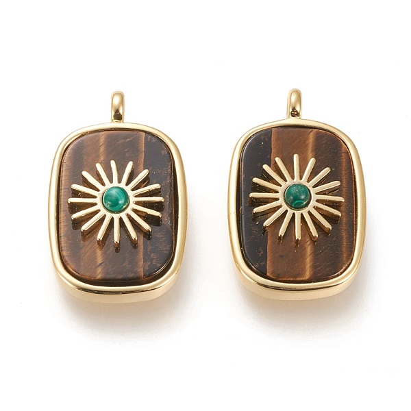 

PandaHall Natural Tiger Eye & Synthetic Malachite Pendants, with Real 18K Gold Plated Brass Findings, Long-lasting Plated, Rectangle with...