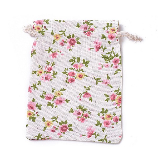 

PandaHall Burlap Packing Pouches, Drawstring Bags, Rectangle with Flower Pattern, Colorful, 17.7~18x13.1~13.3cm Burlap