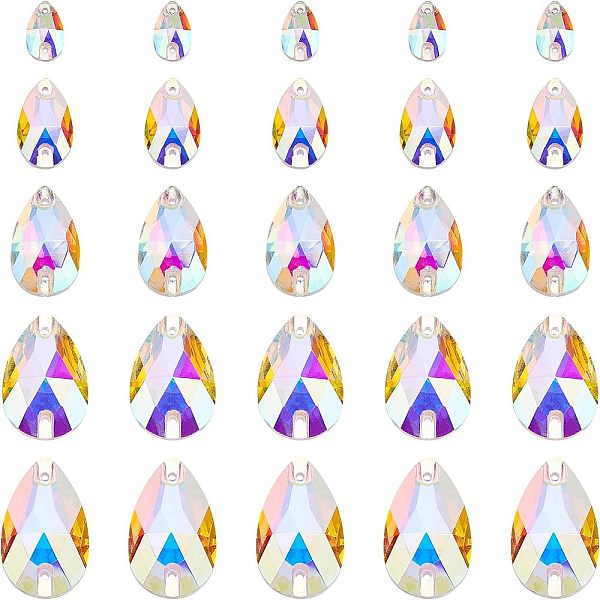 

PandaHall Fingerinspire 5 Size Sew on Rhinestone, Glass Rhinestone Faceted Cabochons, Teardrop, Double Hole Cabochons, Light Siam AB..., Red