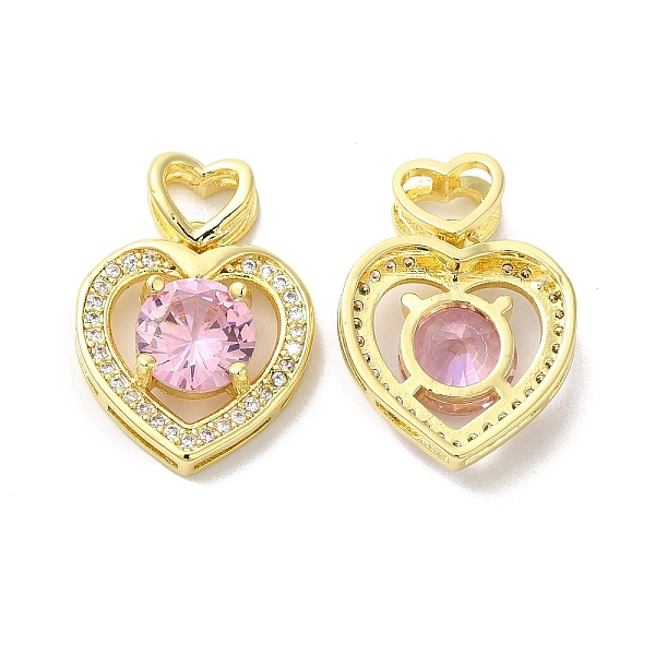 Brass Micro Pave Clear & Pink Cubic Zirconia Pendants