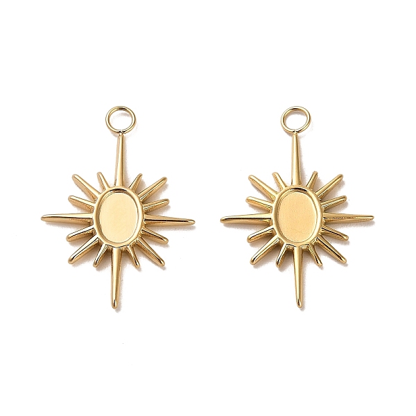 

PandaHall 304 Stainless Steel Pendant Cabochon Settings, Sun, Real 18K Gold Plated, Tray: 5x7mm, 28x19.5x1.8mm, Hole: 2.8mm 304 Stainless...
